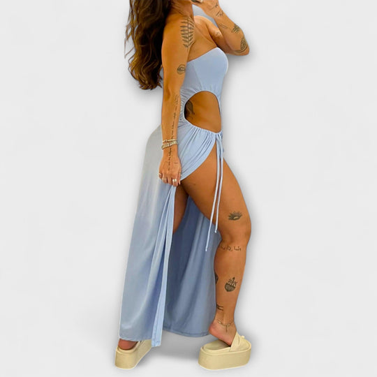 Winona - Bandeau-Tie Bodysuit Dress with Side Slits