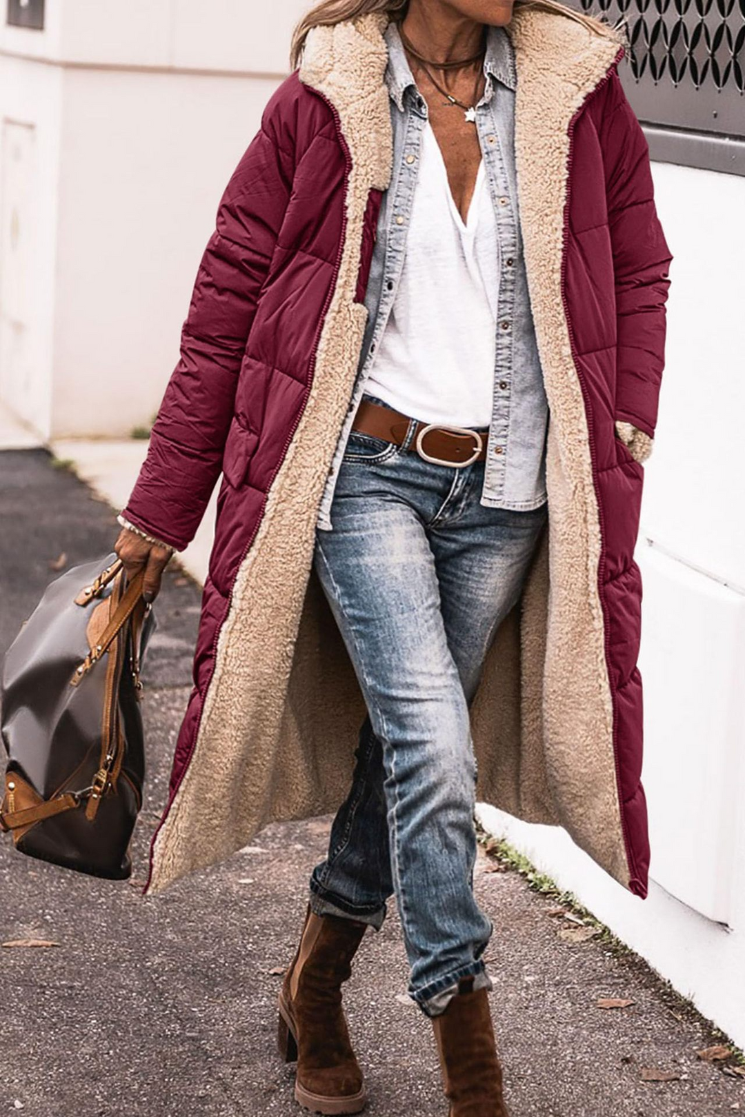 Madalyn – Longline Sherpa-Lined Puffer Coat for Women