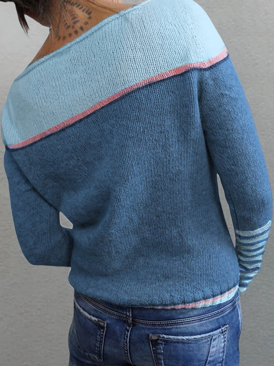 Celia – Off-Shoulder Striped Knit Sweater for Women