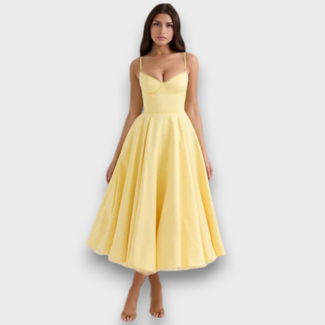 Viviana – Strap Dress with Flowing Satin Style Skirt