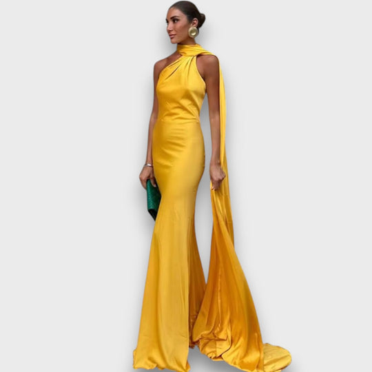 Corinne – Asymmetrical Evening Dress with Draping