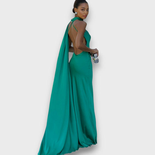 Feana – Satin Dress with Cape Detail