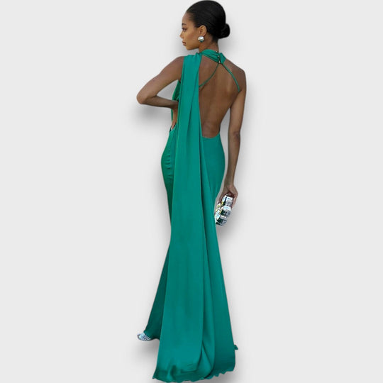 Feana – Satin Dress with Cape Detail