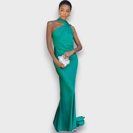 Feana – Satin Dress with Cape Detail