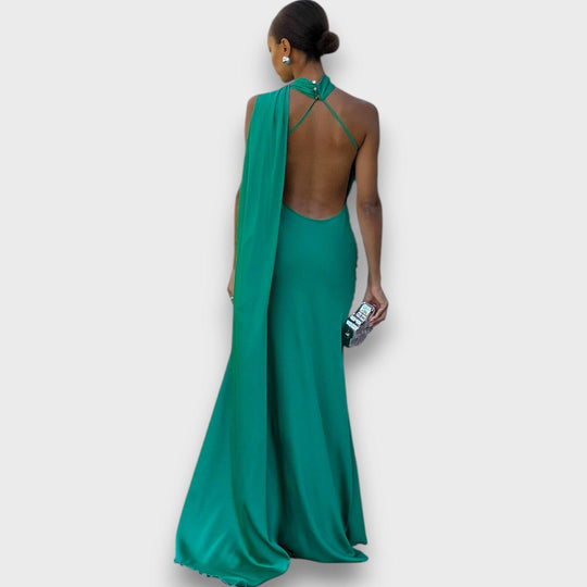 Feana – Satin Dress with Cape Detail