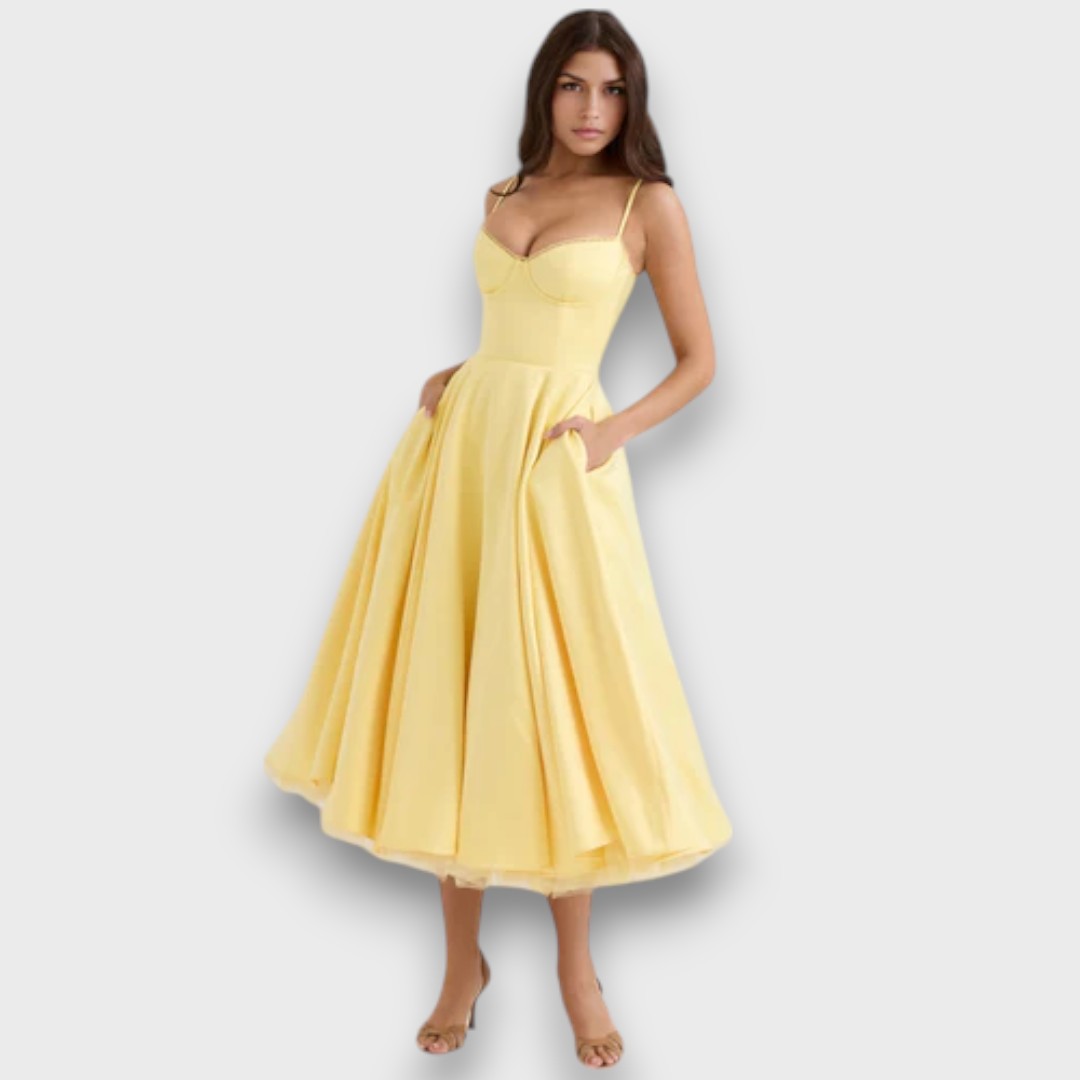 Viviana – Strap Dress with Flowing Satin Style Skirt