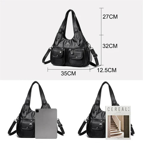 Willa – Multi-Pocket Leather Shoulder Bag for Women