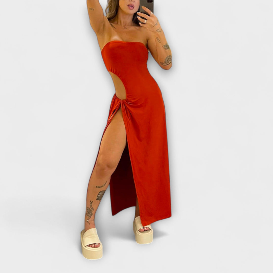 Winona - Bandeau-Tie Bodysuit Dress with Side Slits