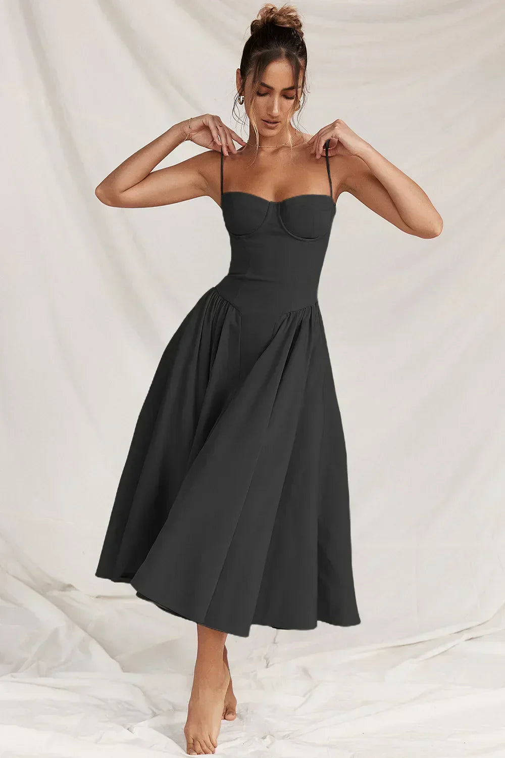 Serenah – Strapless Midi Dress with Sweetheart Bodice