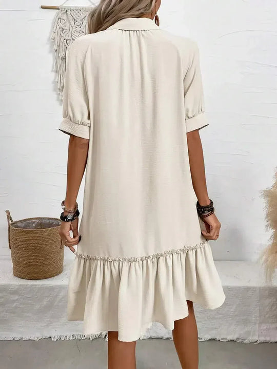 Novessa – Button-Down Ruffle Hem Shirt Dress
