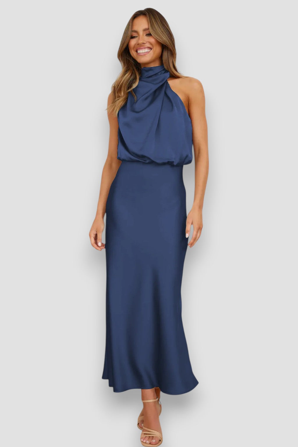 Peri – Satin Cowl Neck Midi Dress for Women