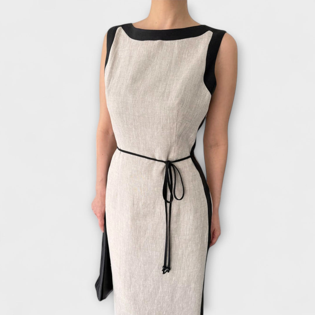 Avinya – Contrast Dress with Tie Belt and Clear Lines