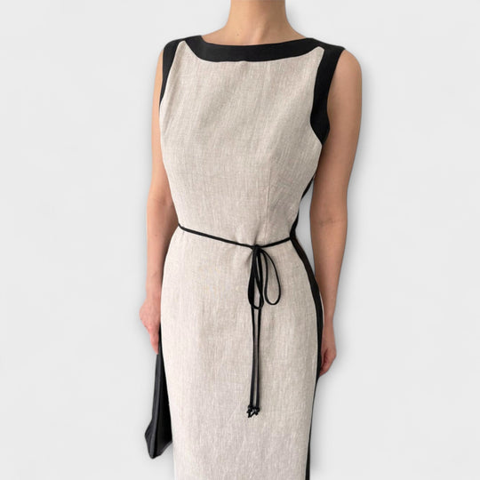 Avinya – Contrast Dress with Tie Belt and Clear Lines