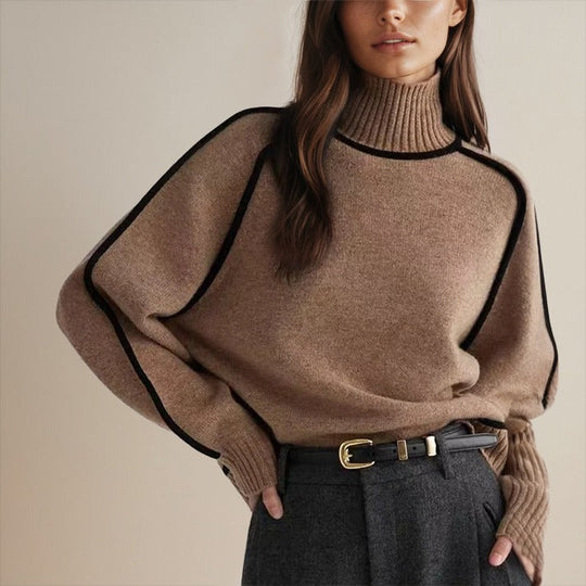 Candy – Contrast Trim Turtleneck Sweater for Women