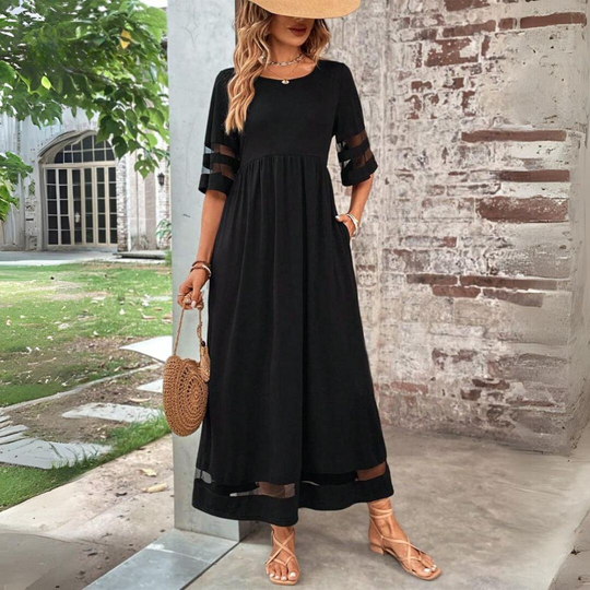 Alverra – Sheer Trim Elegant Maxi Dress