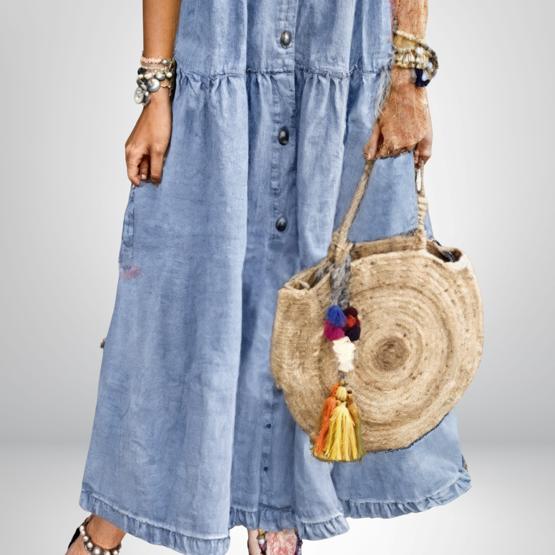 Halyna – Tiered Button-Down Maxi Denim Dress for Women