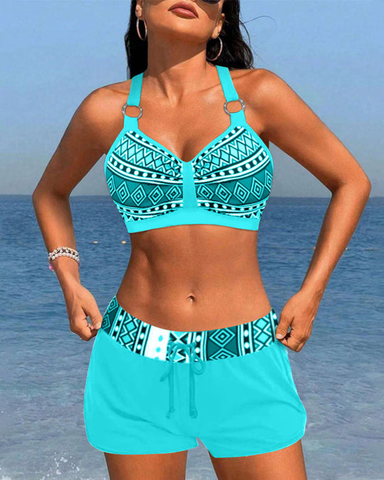Fyokla  – Tribal Print Sports Tankini with Swim Shorts