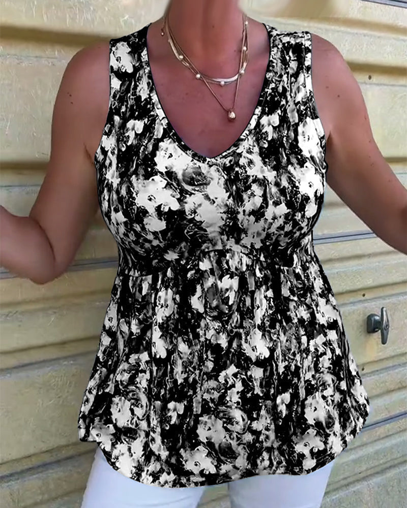 Gabrielle - Floral Print Sleeveless Blouse for Women