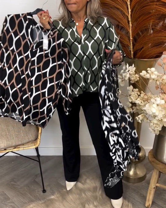 Embeth – Geometric Print V-Neck Blouse for Women