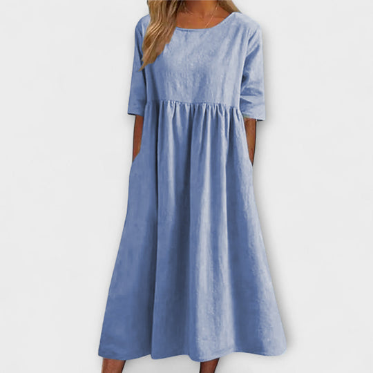 Livienne – Loose Midi Dress with Pleats