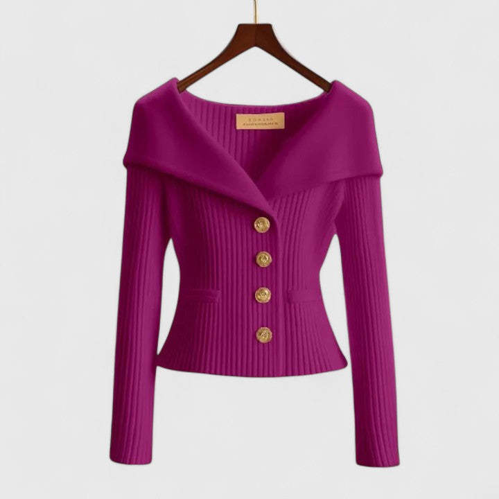 Bailee – Chic Off-Shoulder Buttoned Knit Top for Women
