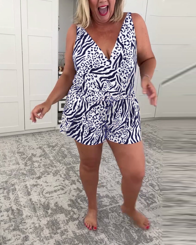 Rina – Zebra Print Tummy Control Swim Romper for Women