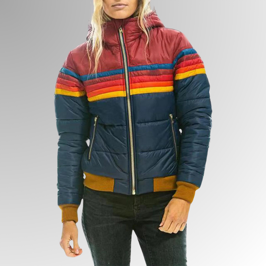 Chandler – Retro Rainbow Puffer Jacket for Women