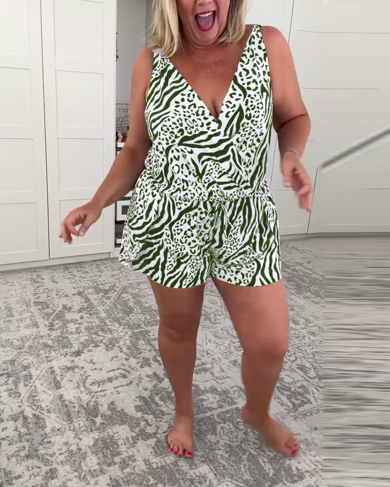 Rina – Zebra Print Tummy Control Swim Romper for Women