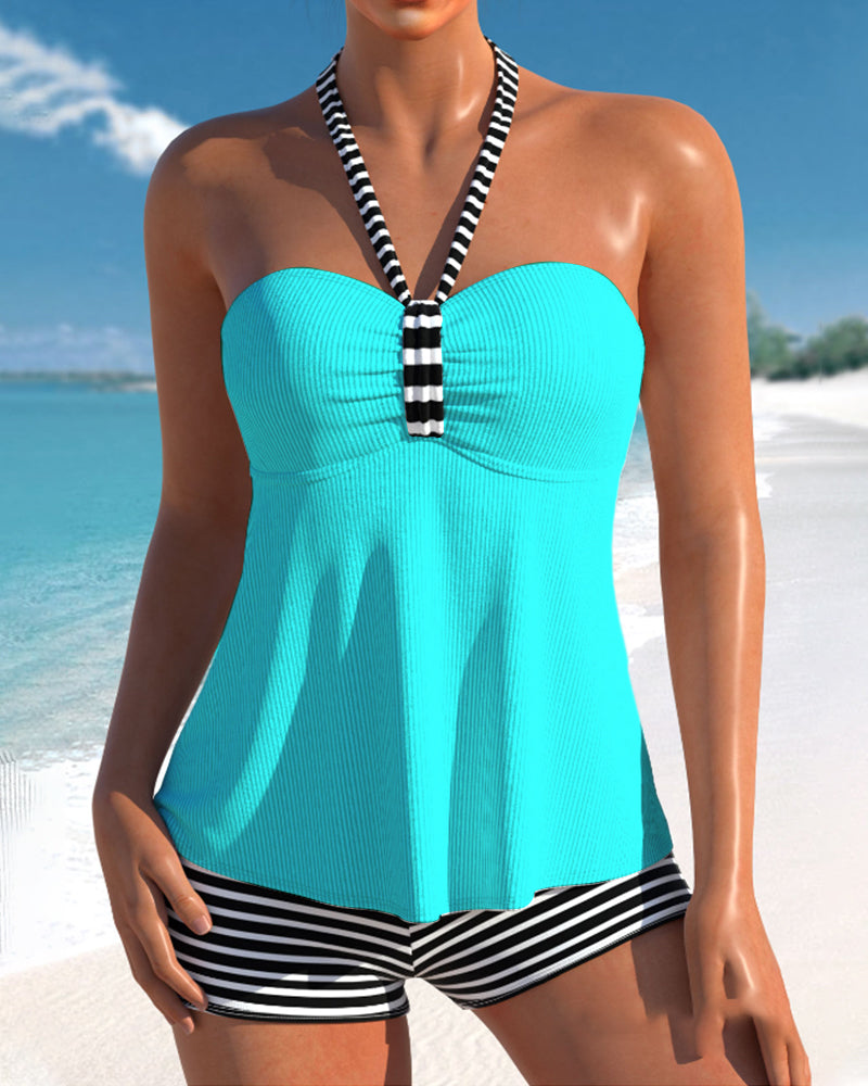 Talia – Halter Tankini with Striped Shorts for Women