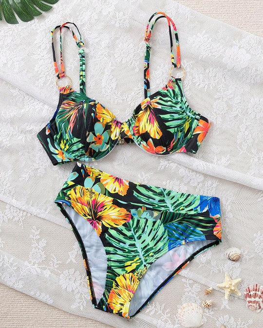 Regina – Tropical Garden High-Waist Bikini Set