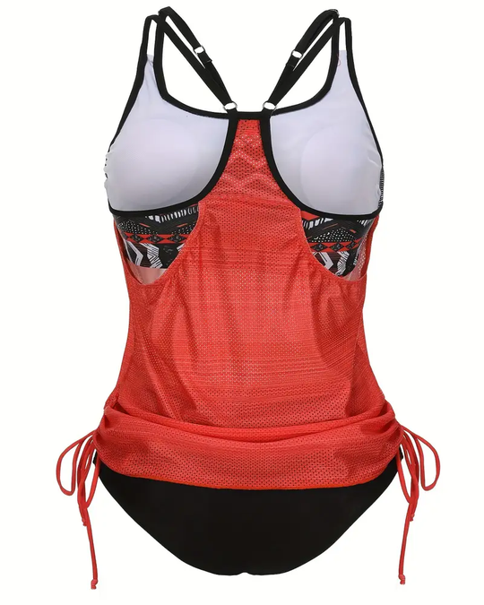 Solmera – Tropical Print Tankini Set with Drawstring Detail