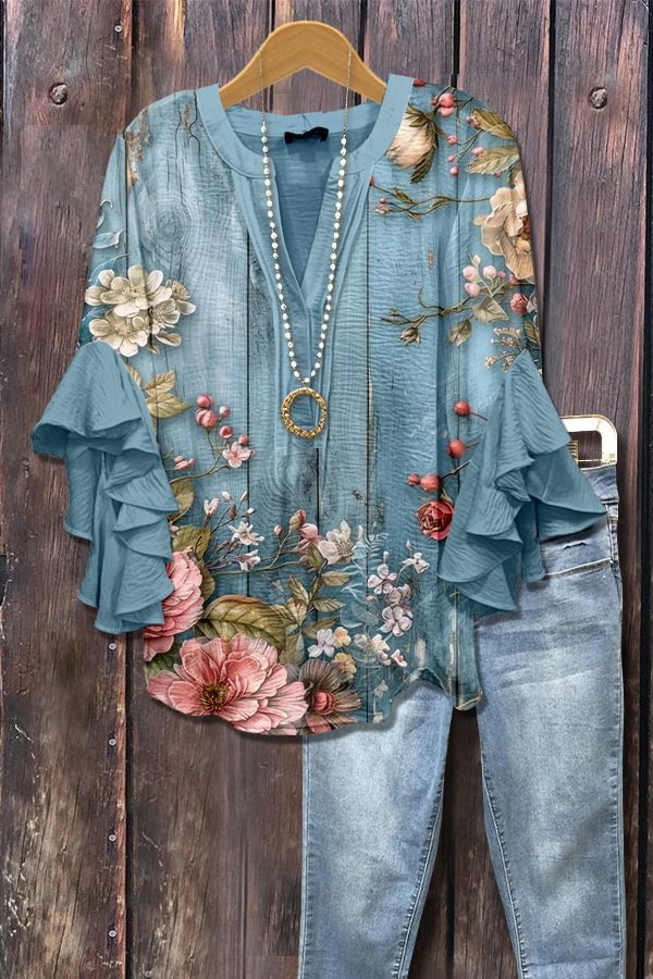 Zainab – Boho Paisley Ruffle Sleeve Blouse for Women