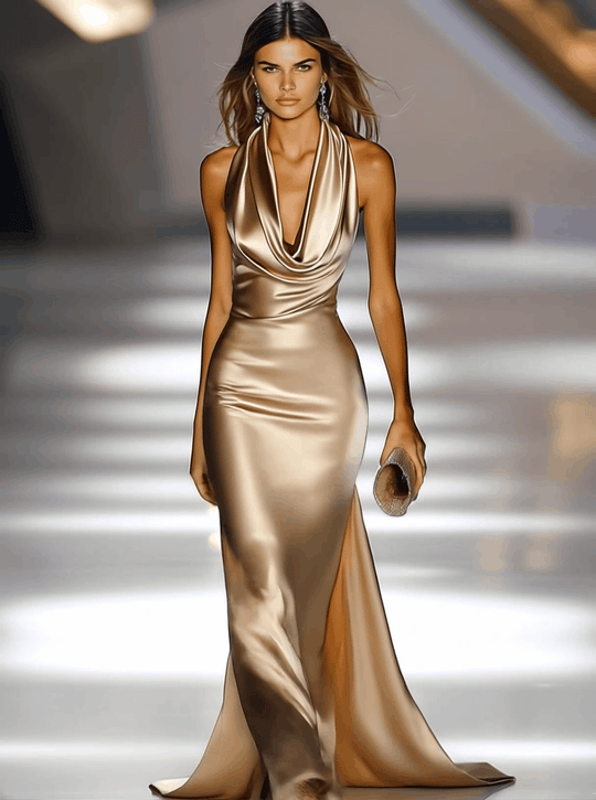 Bridger – Liquid Satin Cowl Neck Gown