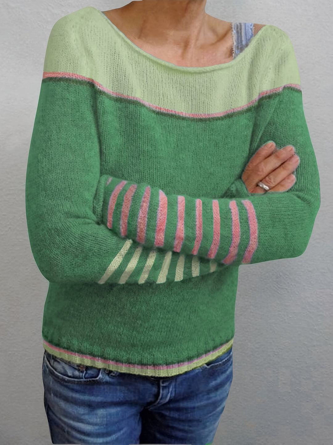 Celia – Off-Shoulder Striped Knit Sweater for Women