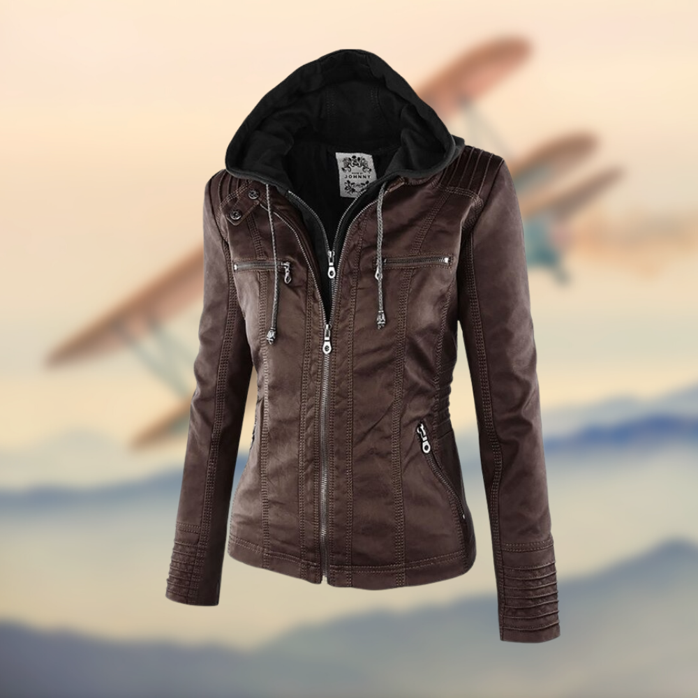 Marleigh – Hooded Faux Leather Jacket for Women