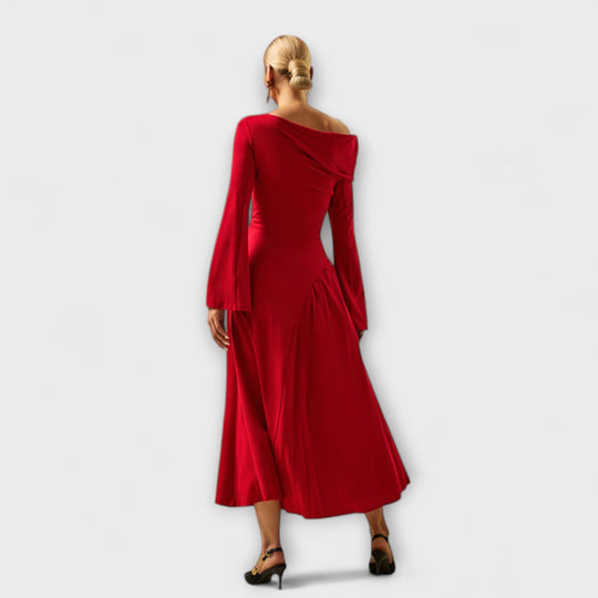 Amarisse – Draped Midi Dress with Shoulder Accent