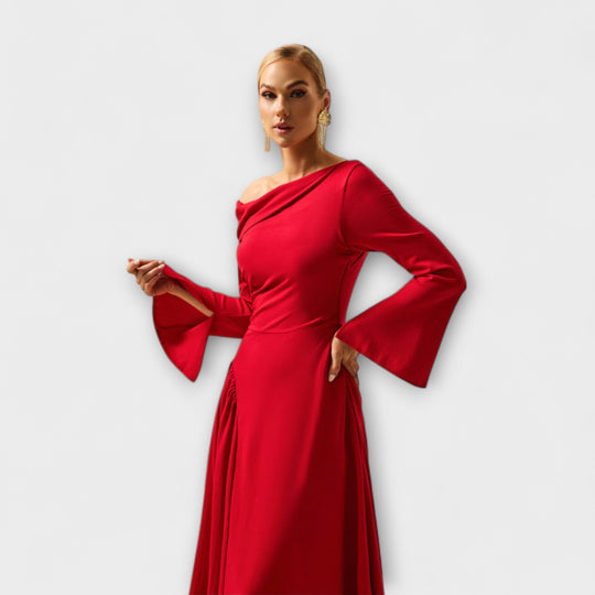 Amarisse – Draped Midi Dress with Shoulder Accent