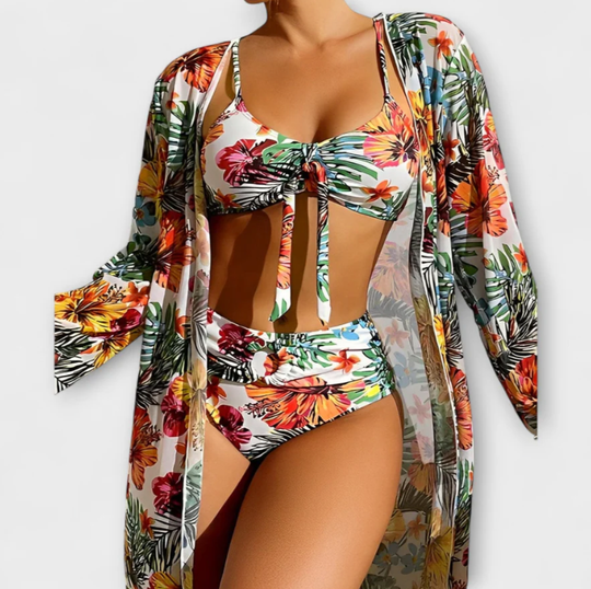 Felicia – 3-Piece Tropical Print Swimsuit with Matching Cover-Up
