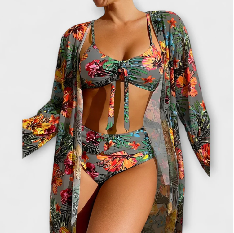 Felicia – 3-Piece Tropical Print Swimsuit with Matching Cover-Up