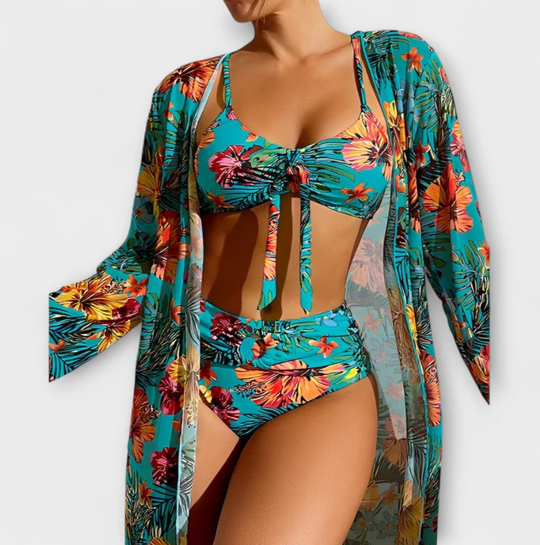 Felicia – 3-Piece Tropical Print Swimsuit with Matching Cover-Up