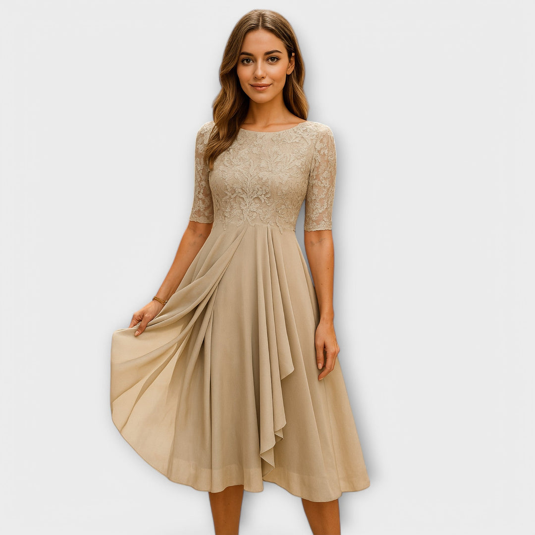 Lecy – Lace & Chiffon Midi Dress