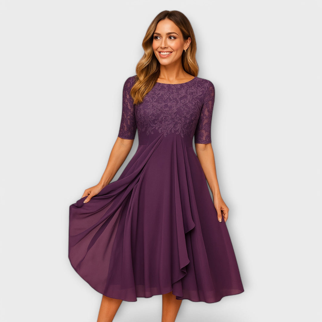 Lecy – Lace & Chiffon Midi Dress