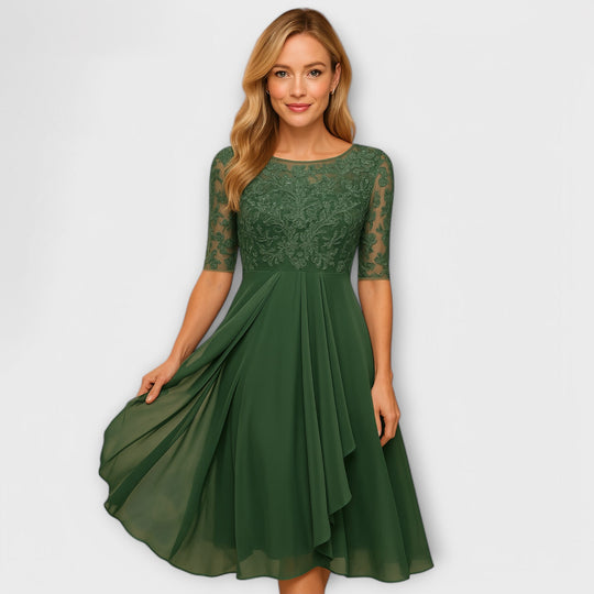 Lecy – Lace & Chiffon Midi Dress