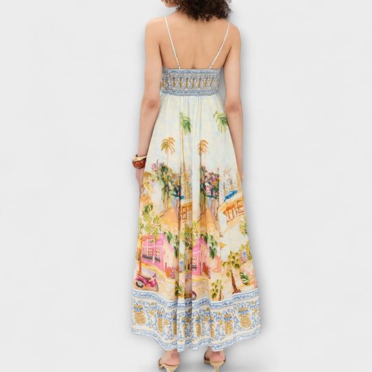 Luira – Flowing Maxi Dress with Multicolor Pattern