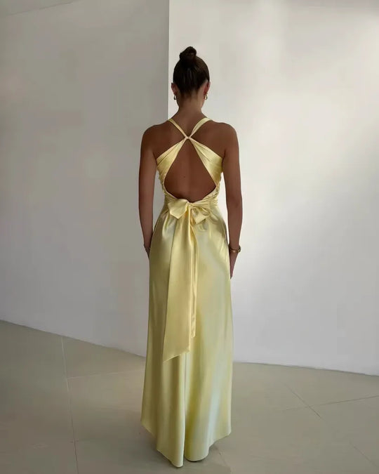 Annabeth – Satin Cross-Back Midi Dress for Women