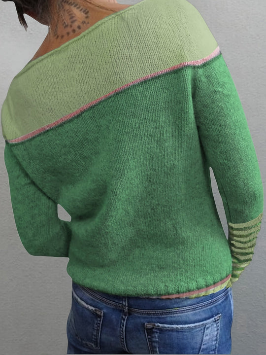 Celia – Off-Shoulder Striped Knit Sweater for Women