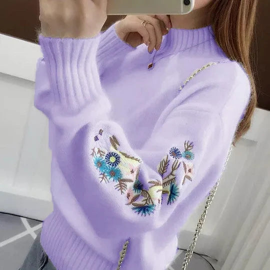 Roselyn – Embroidered Heart Patch Knit Sweater for Women