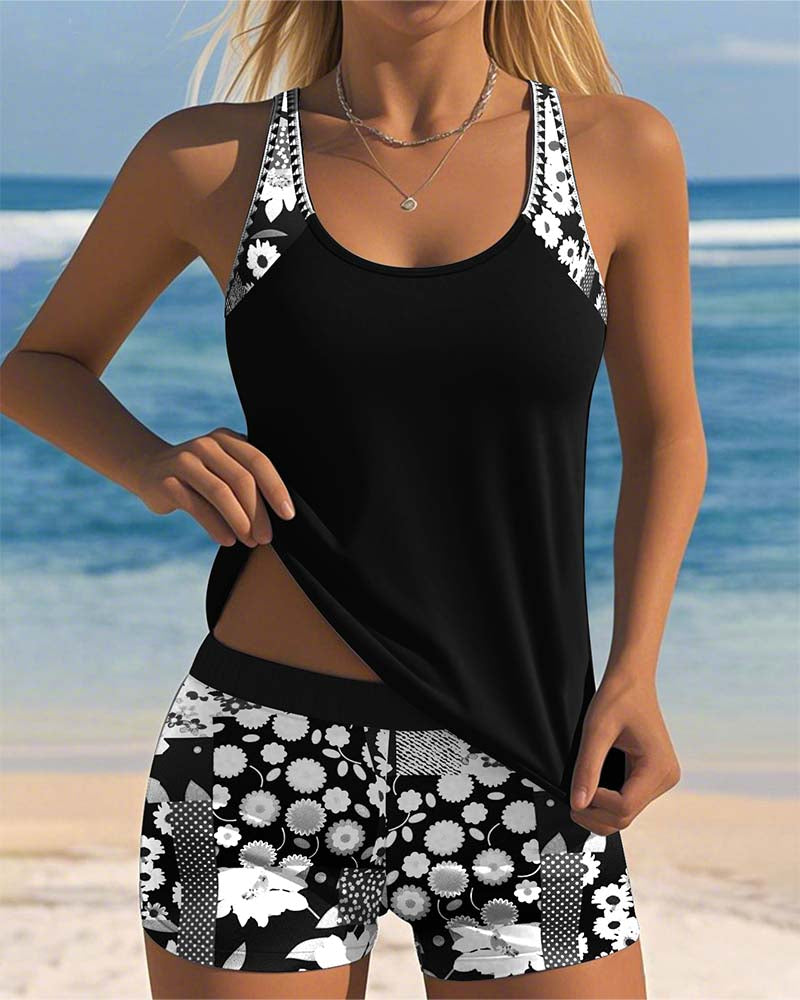 Soliel - Floral Tankini Shorts Set for Women