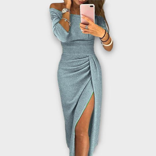 Elodie – Off-Shoulder Dress with Pleat Detail
