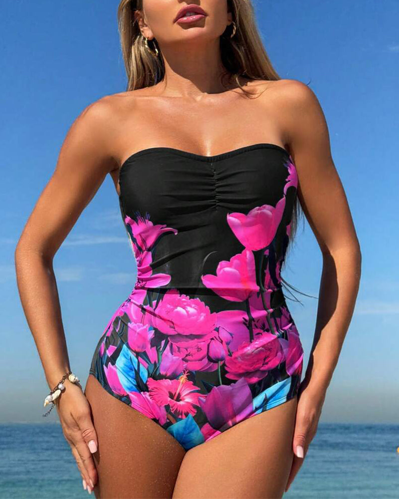 Ffion – Strapless Floral One-Piece Swimsuit for Women